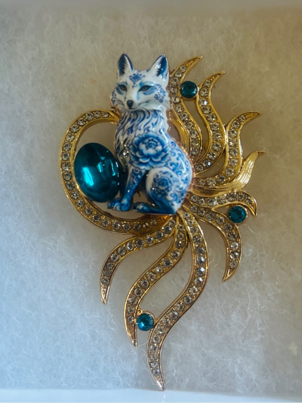 Nine-Tailed Fox (Kitsune) porcelain brooch